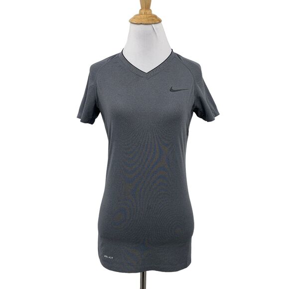 Nike Pro Shirt Womens XS Extra Small Gray Combat Dri Fit V Neck Fitted Tee - Picture 1 of 13